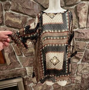Poncho Caftan One Size Beige Beachy Coastal Made In Italy asymmetrical M/L soft